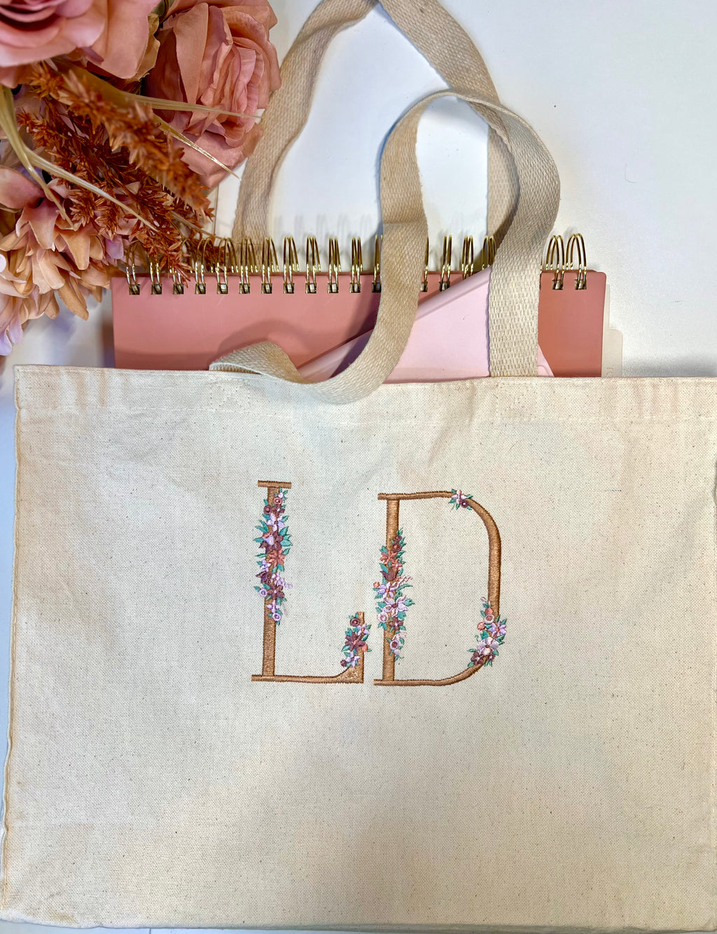Personalized Canvas Tote Bag - Floral Monogram