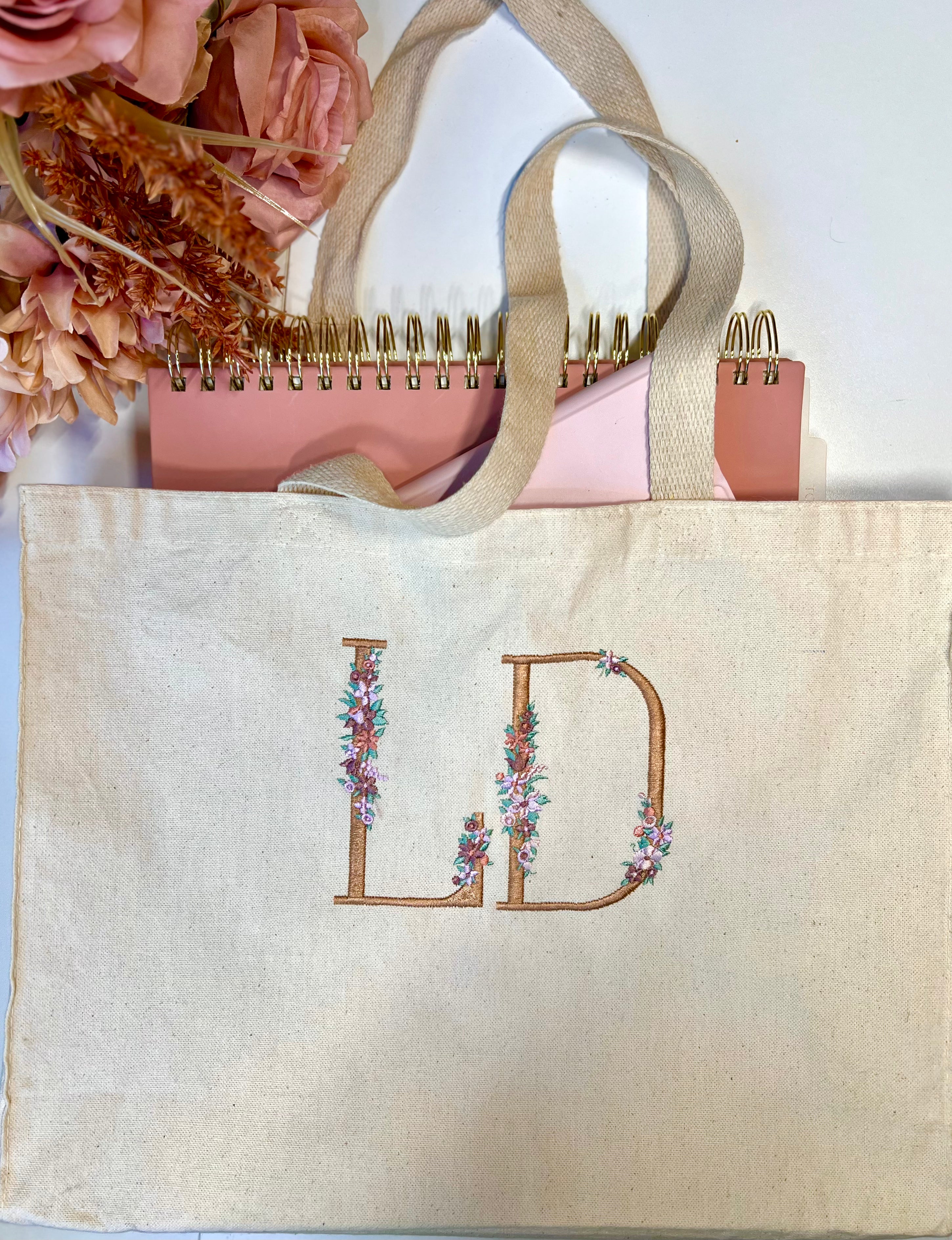 Personalized Canvas Tote Bag - Floral Monogram