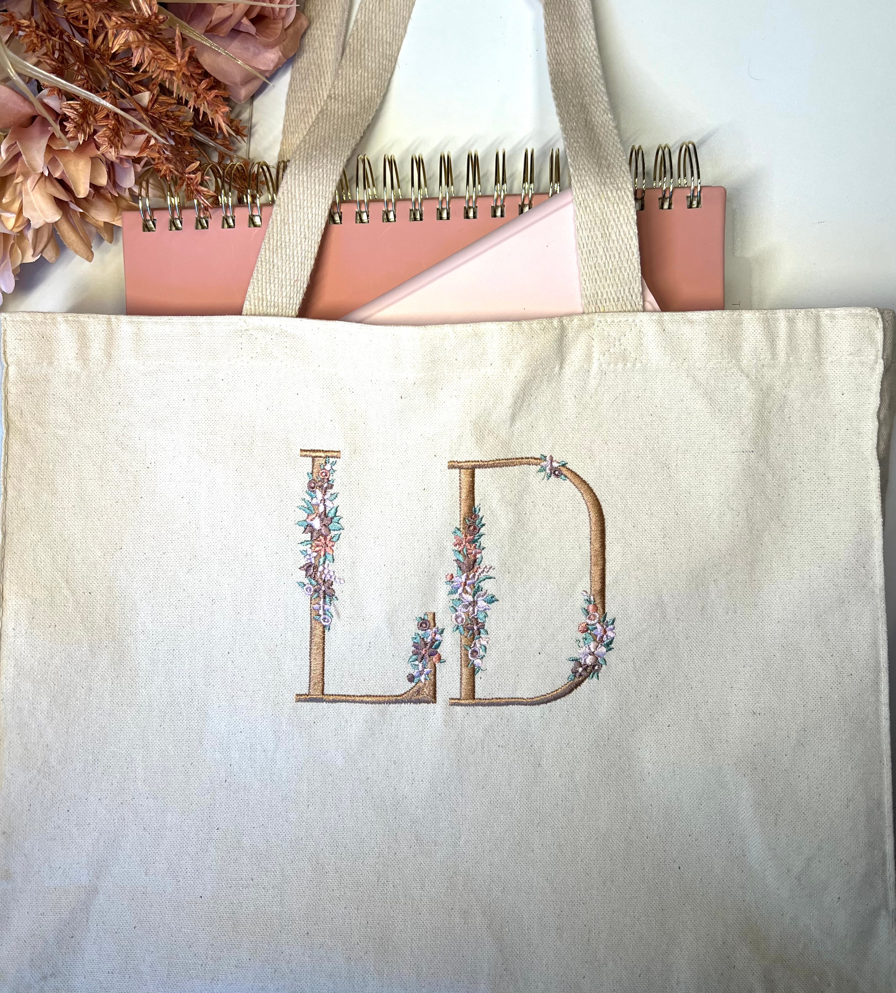 Personalized Canvas Tote Bag - Floral Monogram