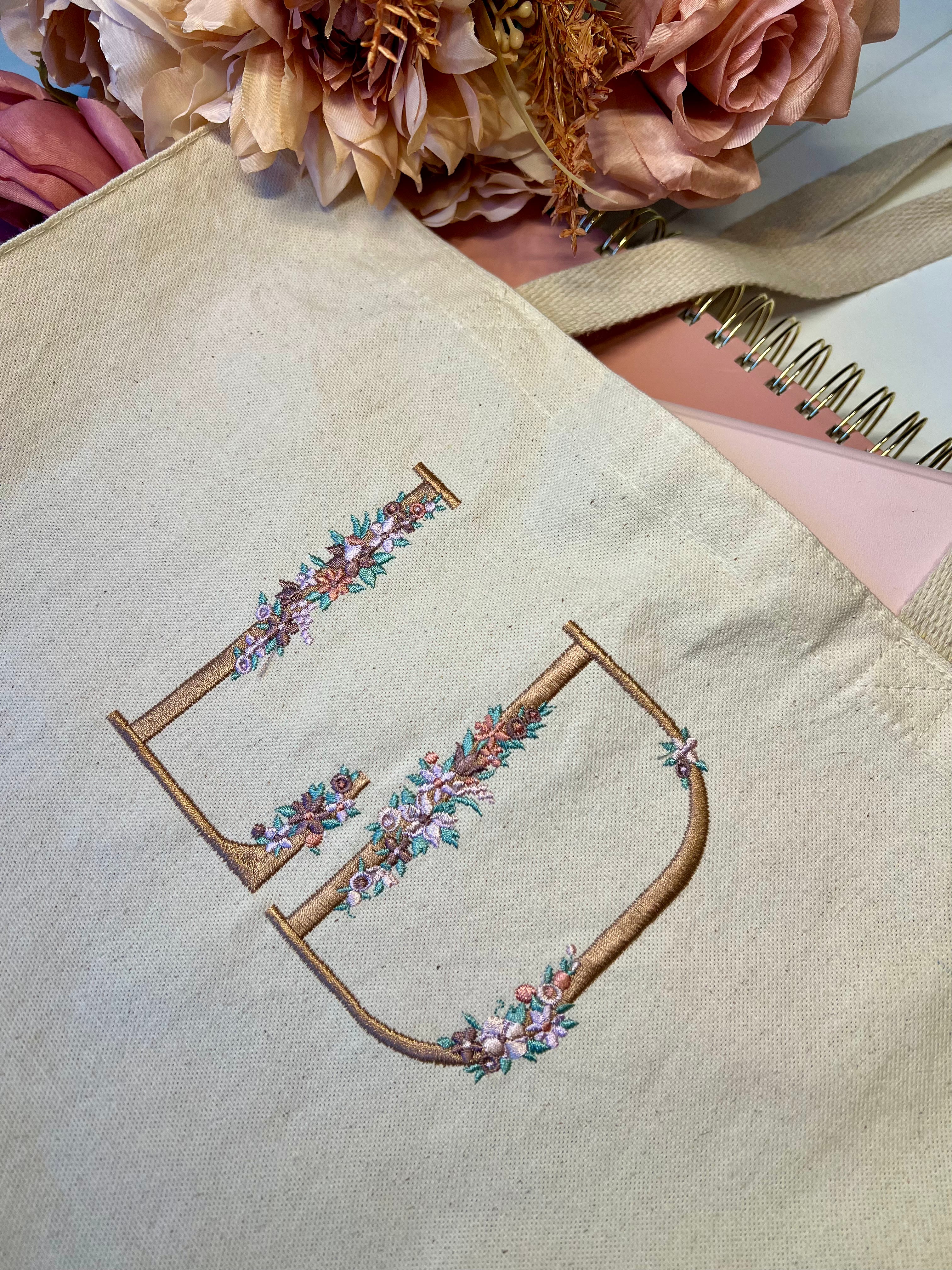 Personalized Canvas Tote Bag - Floral Monogram