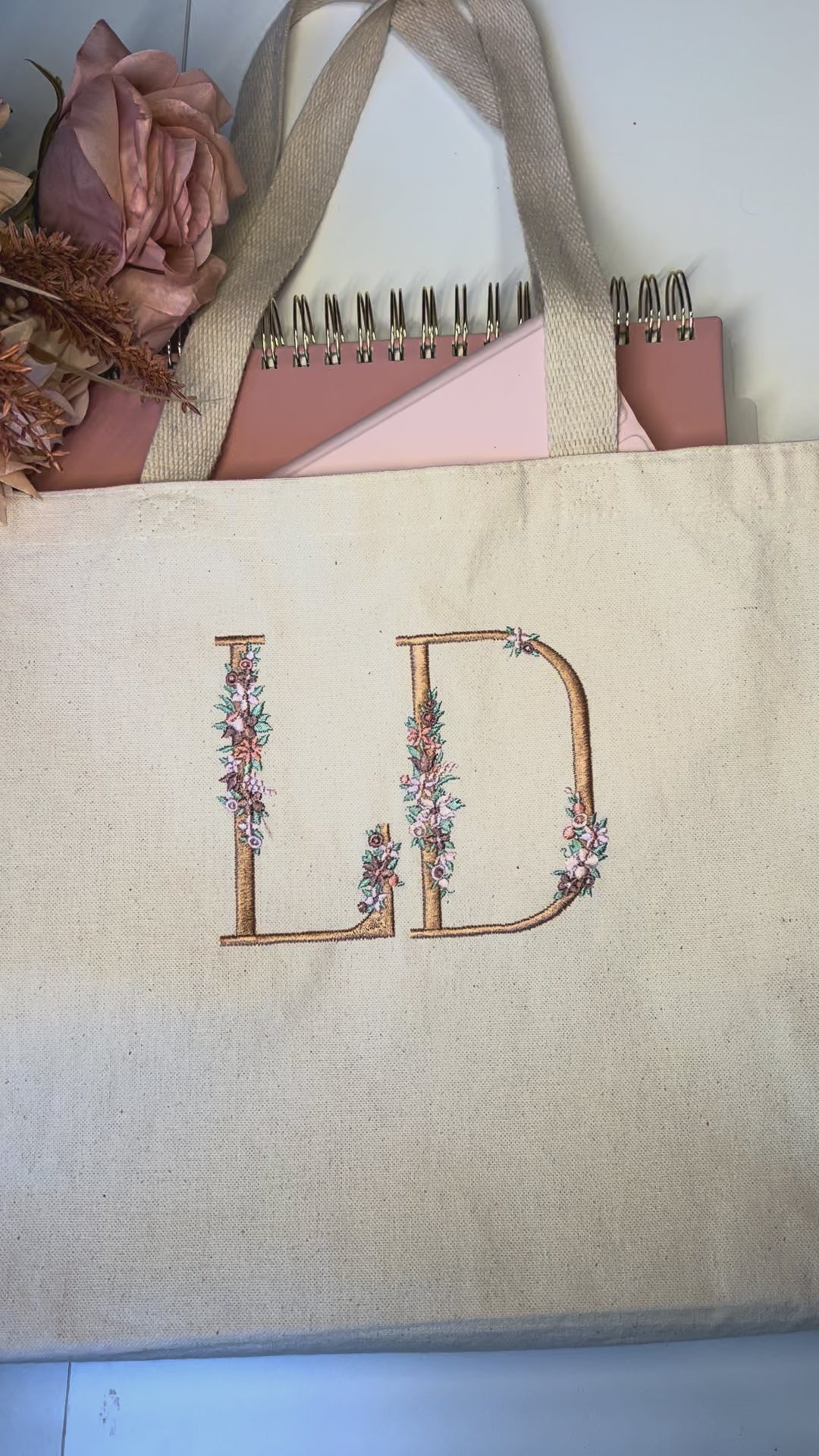 Personalized Canvas Tote Bag - Floral Monogram
